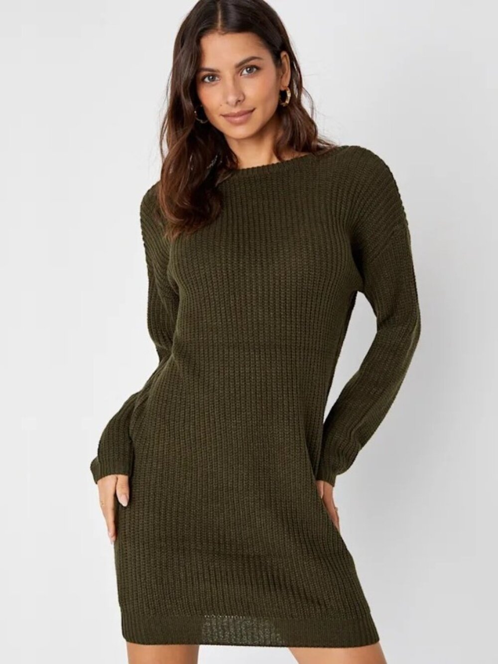 2/$30 Lulus Bringing Sexy Back Olive Green Backless Sweater Dress Small #A2983 - Picture 1 of 9
